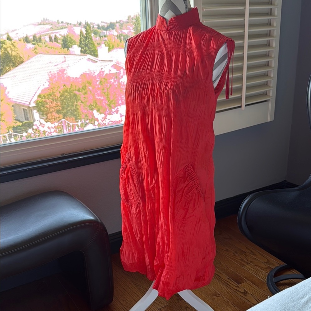 Moda Red Sleeveless Mock Neck Sundress Contemporary